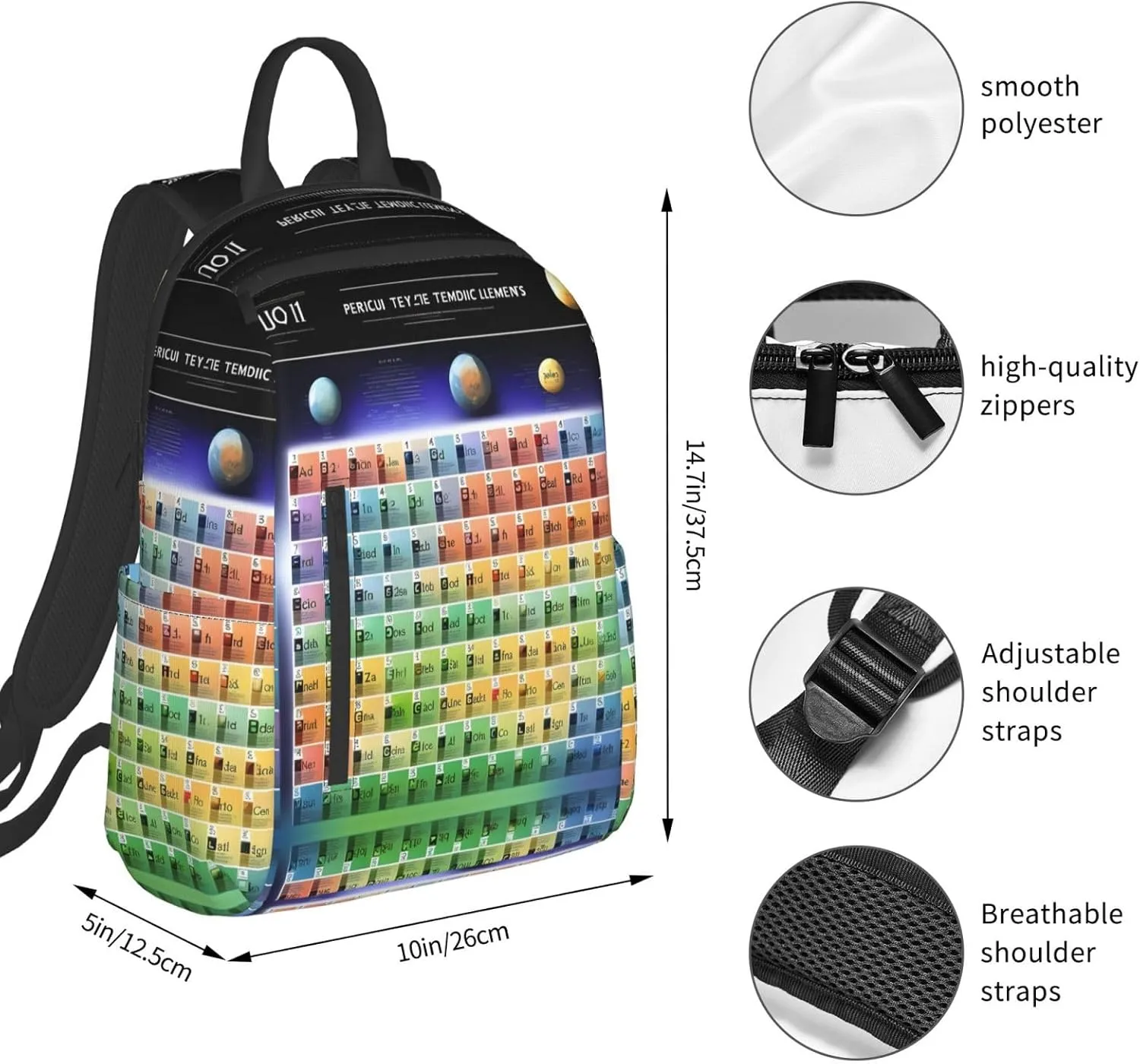 Periodic table of elements print Lightweight Laptop Backpack Travel Daypack Bookbag for Women Men for Travel Work