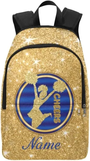 Personalized Blue and Gold Cheerleader Print Backpack with Name Custom Travel Daypack Bag for Man Woman Gifts
