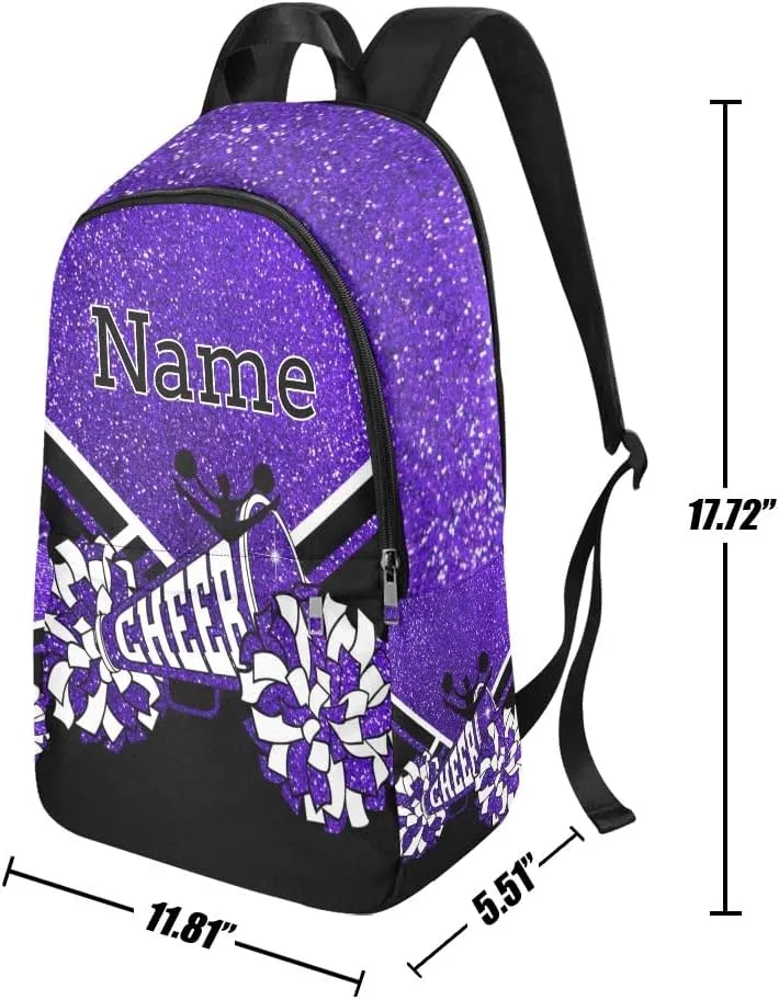 Personalized Cheerleader Cheer Purple Print Backpack with Name Custom Travel Daypack Bag for Man Woman Gifts