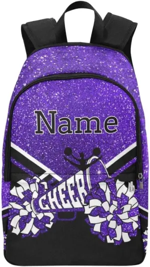 Personalized Cheerleader Cheer Purple Print Backpack with Name Custom Travel Daypack Bag for Man Woman Gifts
