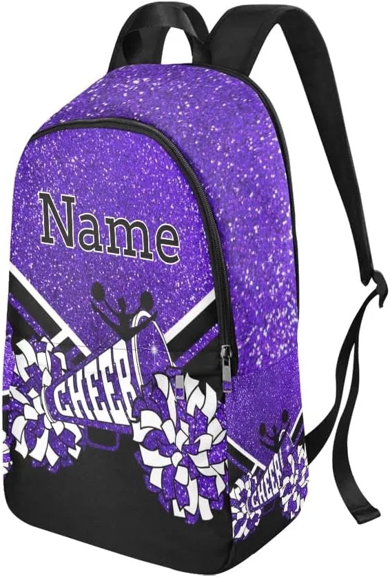 Personalized Cheerleader Cheer Purple Print Backpack with Name Custom Travel Daypack Bag for Man Woman Gifts