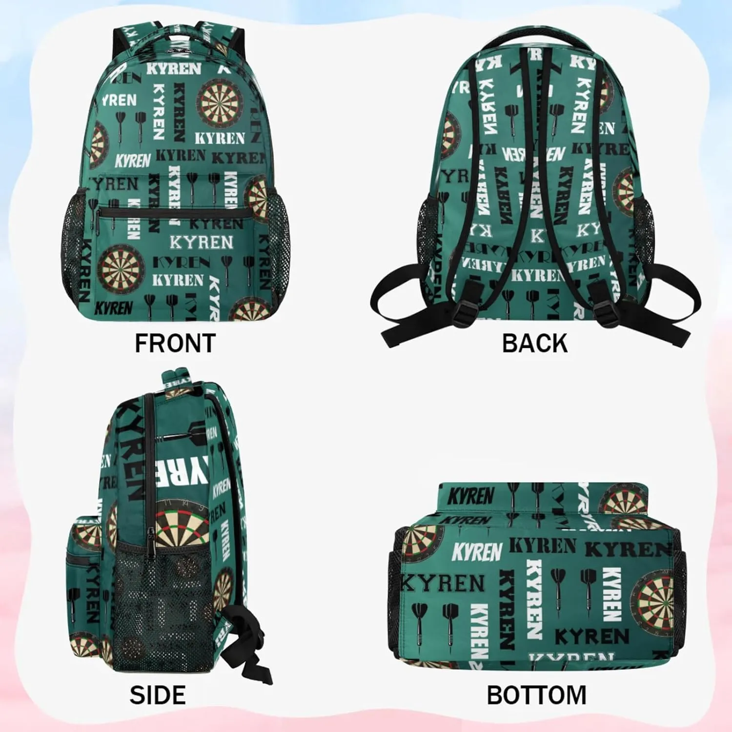 Personalized Darts Backpack with Name, Sports Bag Backpack for Men Women, Customized Laptop Backpacks Travel Camping Daypack, Dark Green Blue