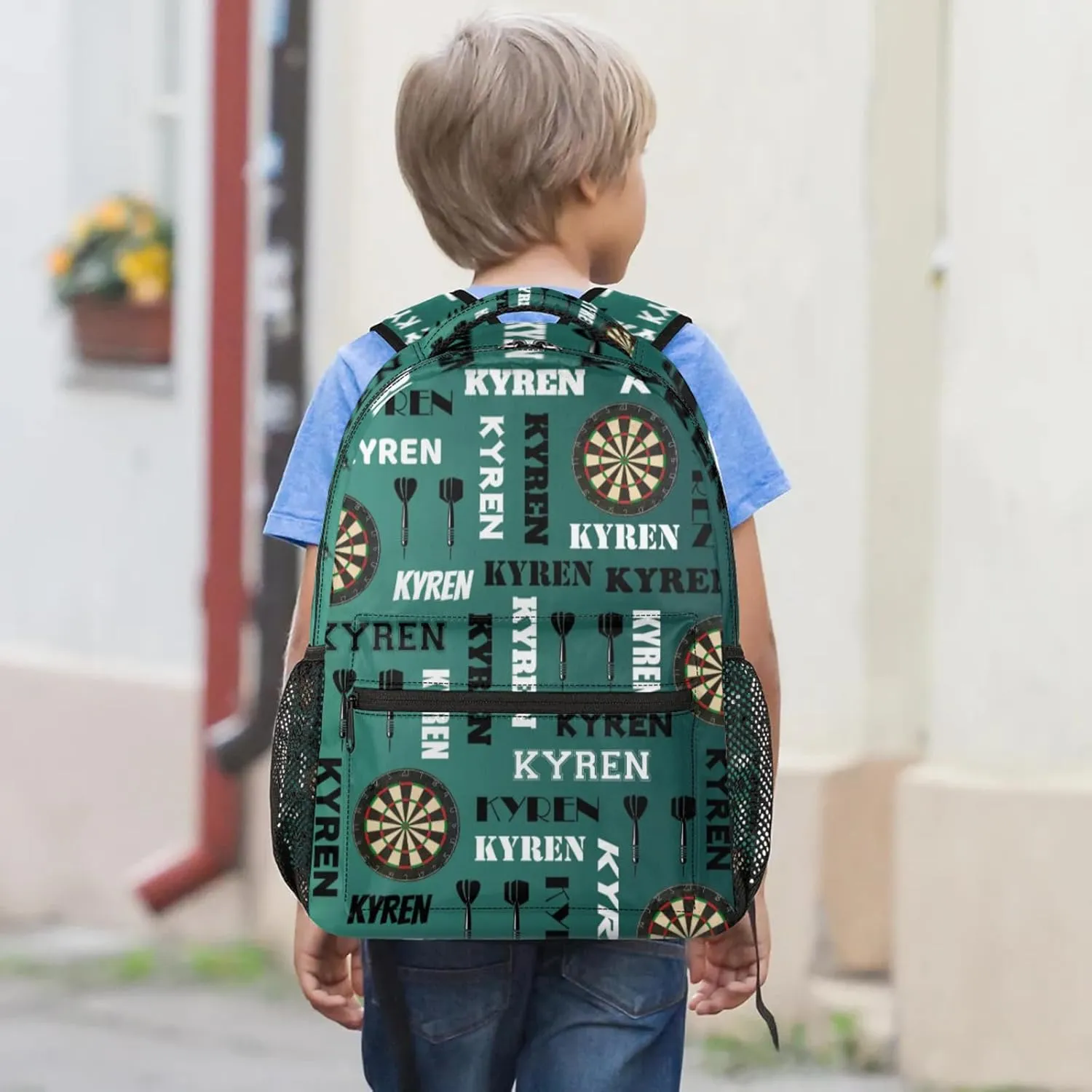 Personalized Darts Backpack with Name, Sports Bag Backpack for Men Women, Customized Laptop Backpacks Travel Camping Daypack, Dark Green Blue