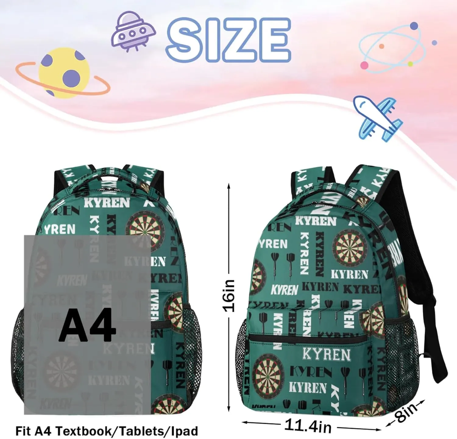 Personalized Darts Backpack with Name, Sports Bag Backpack for Men Women, Customized Laptop Backpacks Travel Camping Daypack, Dark Green Blue