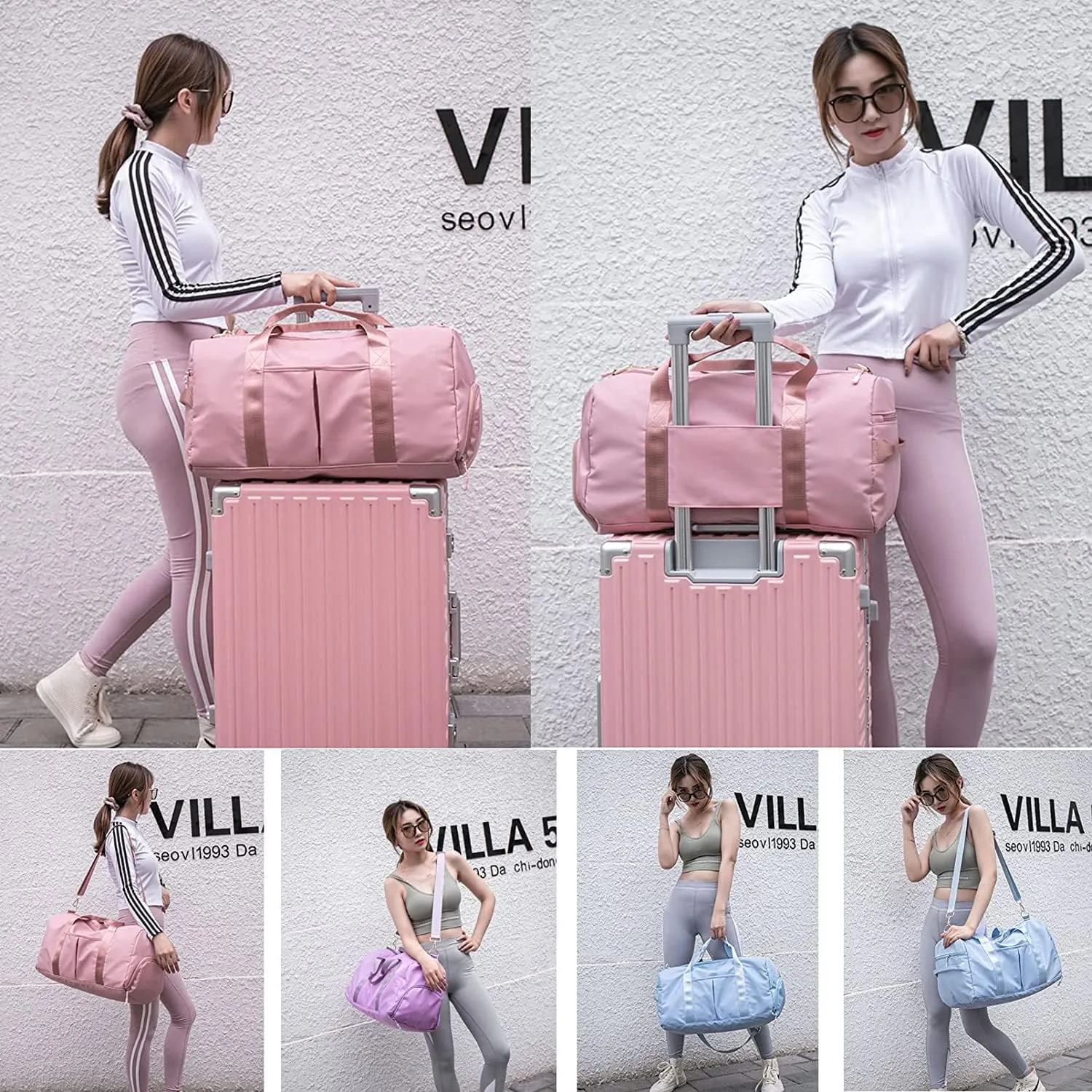 Personalized Duffle Bag, Custom Name Dance Bag for Girls, Personalized Embroidered Sports Gym Bag with Shoes Compartment for Women Girls (Grey)