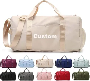 Personalized Duffle Bag, Custom Name Dance Bag for Girls, Personalized Embroidered Sports Gym Bag with Shoes Compartment for Women Girls (Khaki)