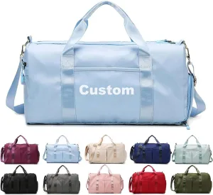 Personalized Duffle Bag, Custom Name Dance Bag for Girls, Personalized Embroidered Sports Gym Bag with Shoes Compartment for Women Girls (Light blue)