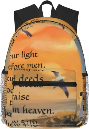 Personalized Lighthouse Sunset Bible Verse Lightweight Packable Backpack Travel Casual Hiking Daypack Foldable Backpack For Men Women