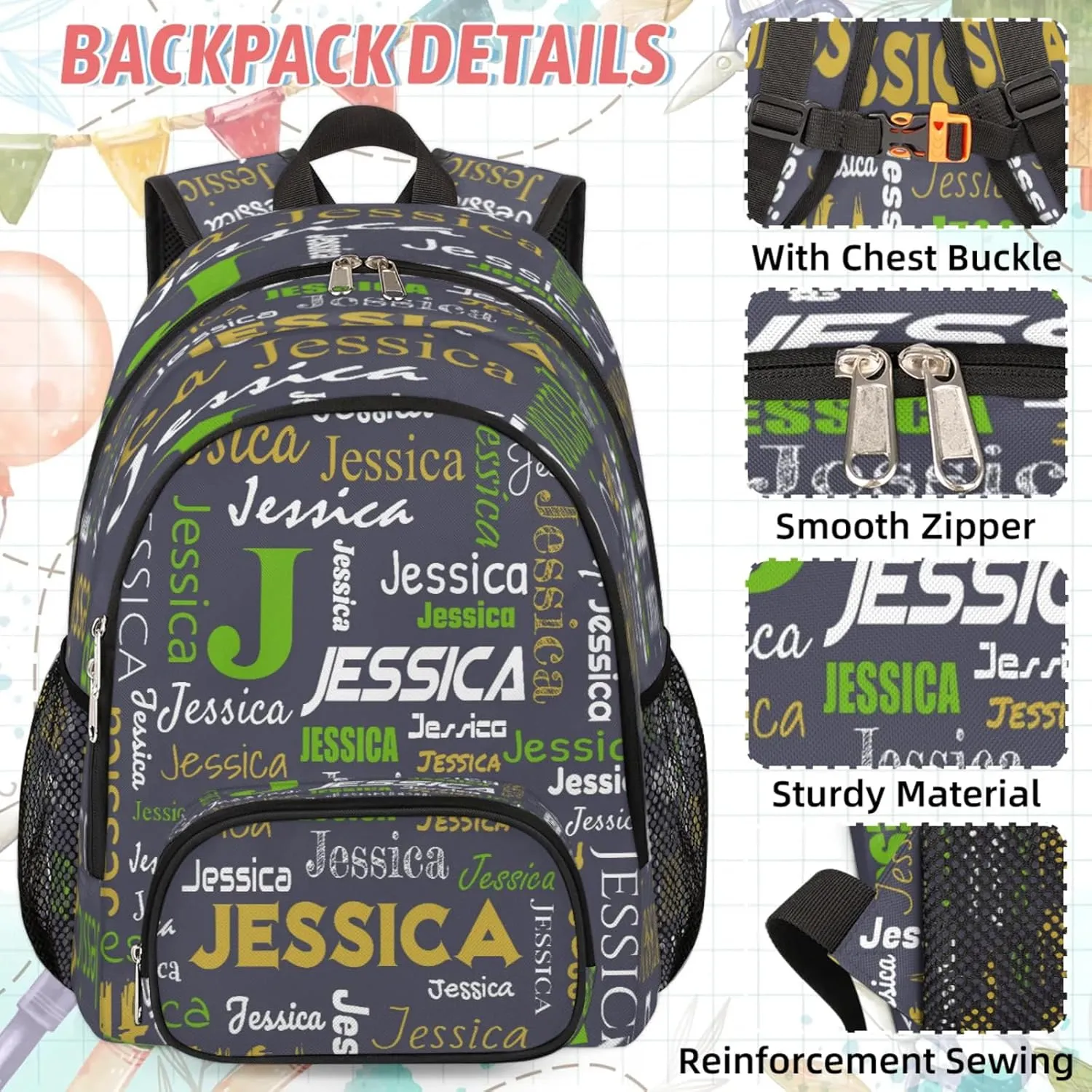 Personalized Name Backpack with Lunch Box Sets, Portable Custom Backpacks Casual Daypack Lunch Bag for Women Men Unisex, Lightweight Dark Gray Bags