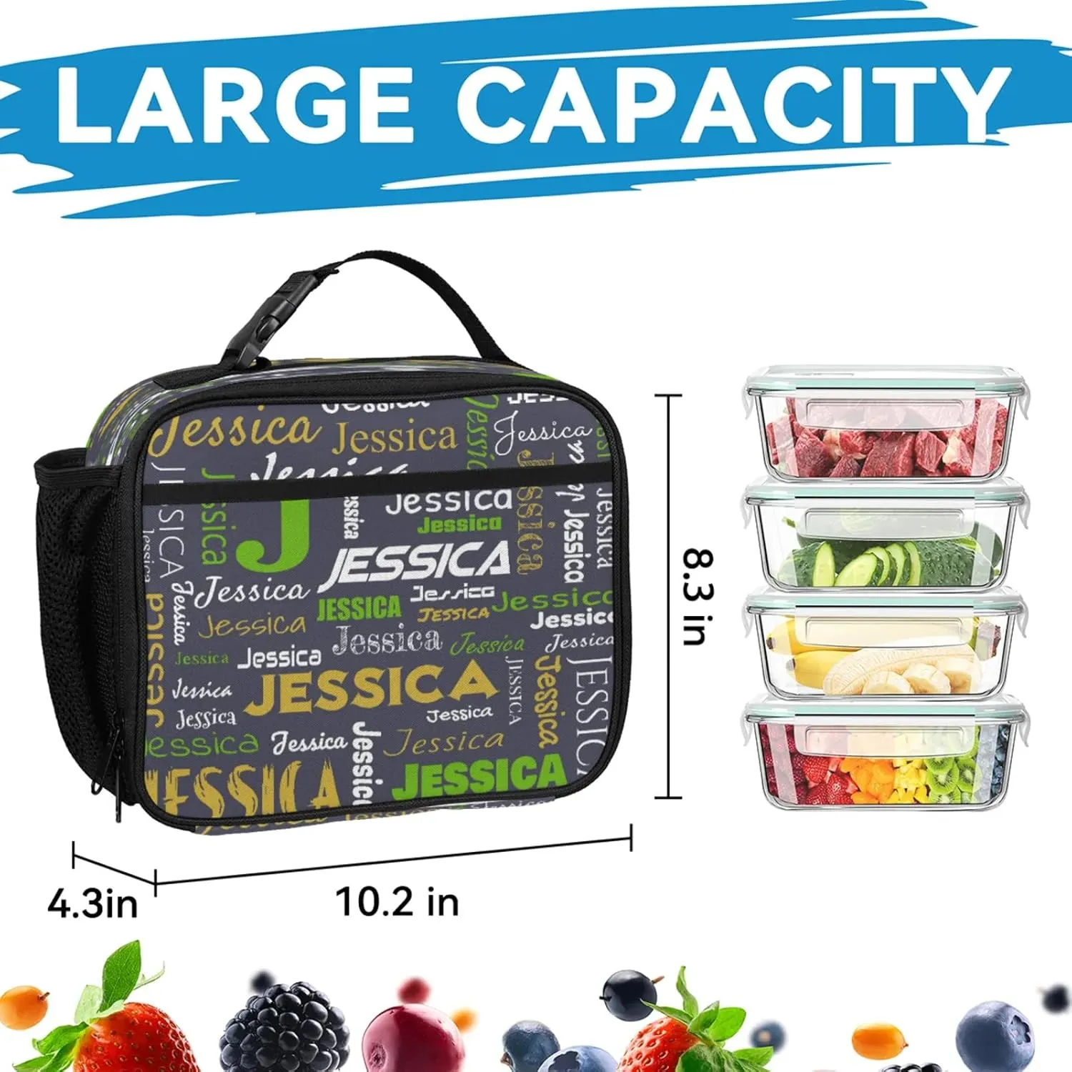 Personalized Name Backpack with Lunch Box Sets, Portable Custom Backpacks Casual Daypack Lunch Bag for Women Men Unisex, Lightweight Dark Gray Bags