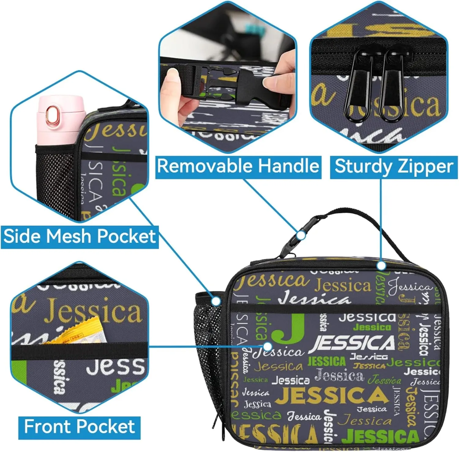 Personalized Name Backpack with Lunch Box Sets, Portable Custom Backpacks Casual Daypack Lunch Bag for Women Men Unisex, Lightweight Dark Gray Bags