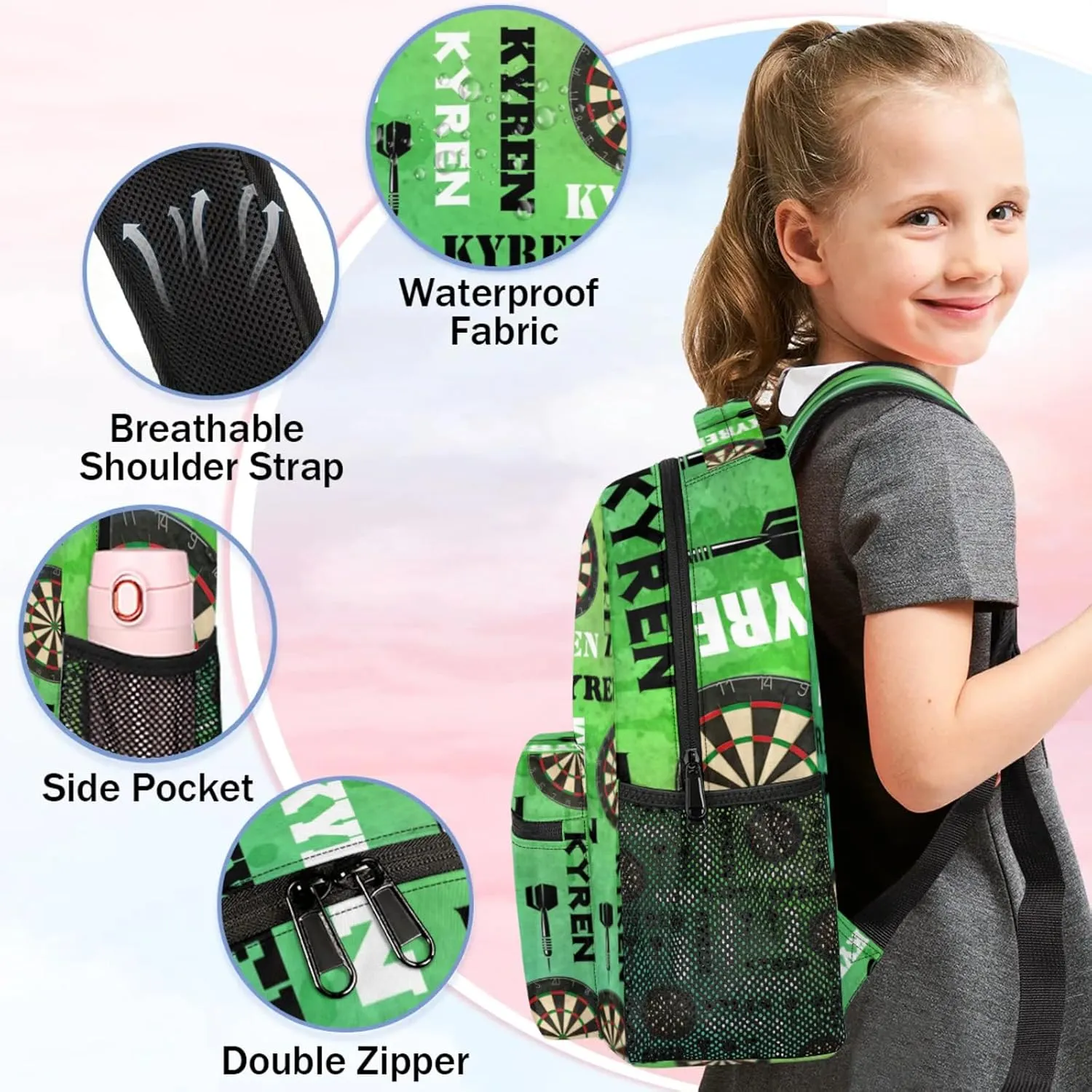 Personalized Name Darts Backpack, Sports Bag Backpack for Men Women, Custom Name Laptop Backpacks Travel Camping Daypack, Dark Green