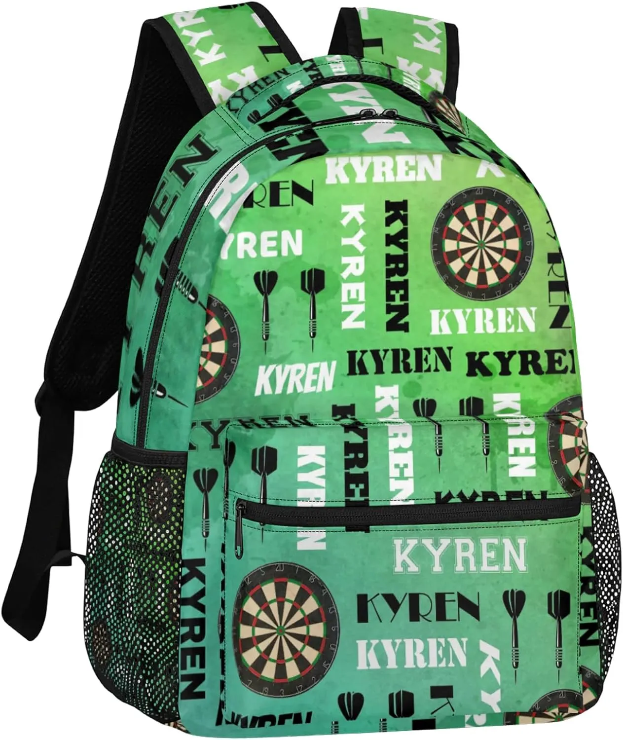 Personalized Name Darts Backpack, Sports Bag Backpack for Men Women, Custom Name Laptop Backpacks Travel Camping Daypack, Dark Green