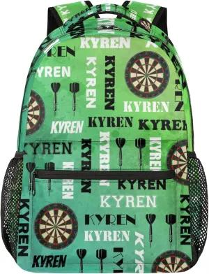 Personalized Name Darts Backpack, Sports Bag Backpack for Men Women, Custom Name Laptop Backpacks Travel Camping Daypack, Dark Green