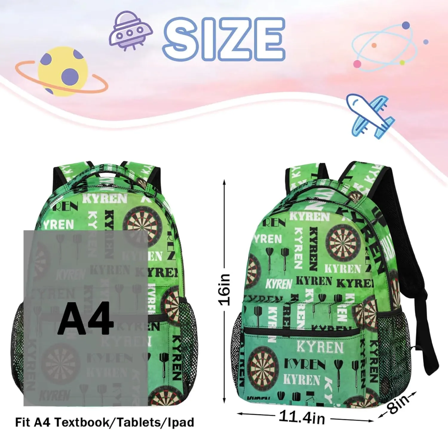 Personalized Name Darts Backpack, Sports Bag Backpack for Men Women, Custom Name Laptop Backpacks Travel Camping Daypack, Dark Green