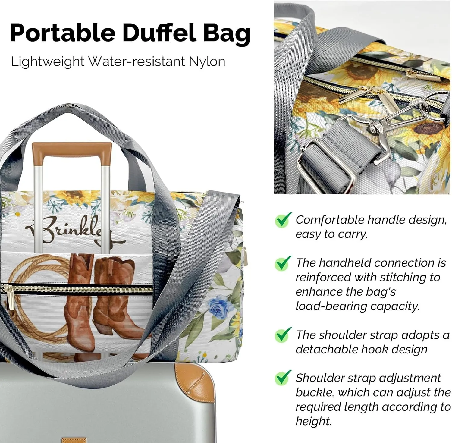 Personalized Name Duffel Bag Sunflower Cowboy Boot Rope Ultimate Travel Bags: Your Companion for Every Adventure