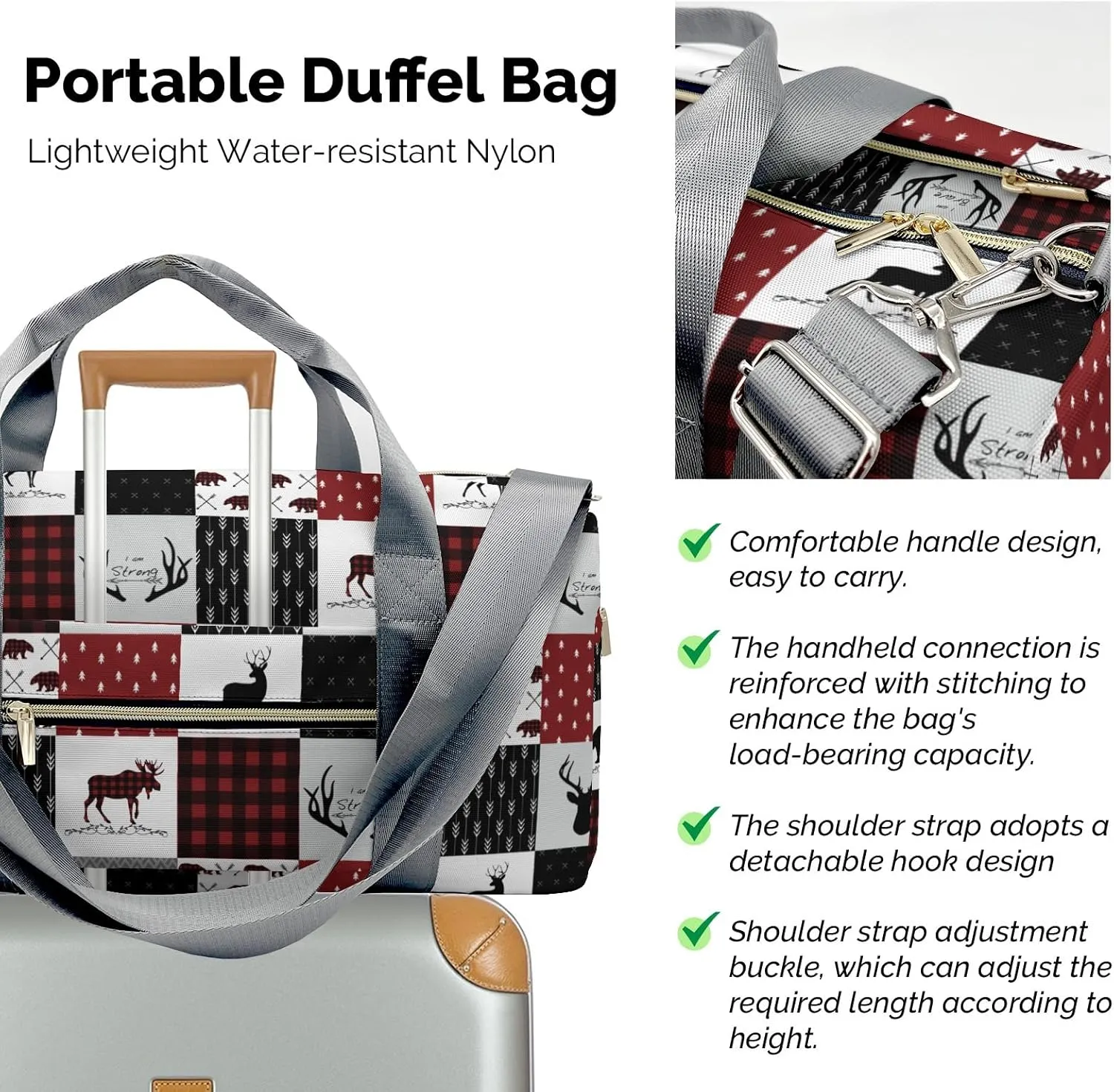 Personalized Name Duffel Bag Woodland Deer Bear Plaid Versatile and Functional: Multi-Purpose Travel Bags for Any Trip