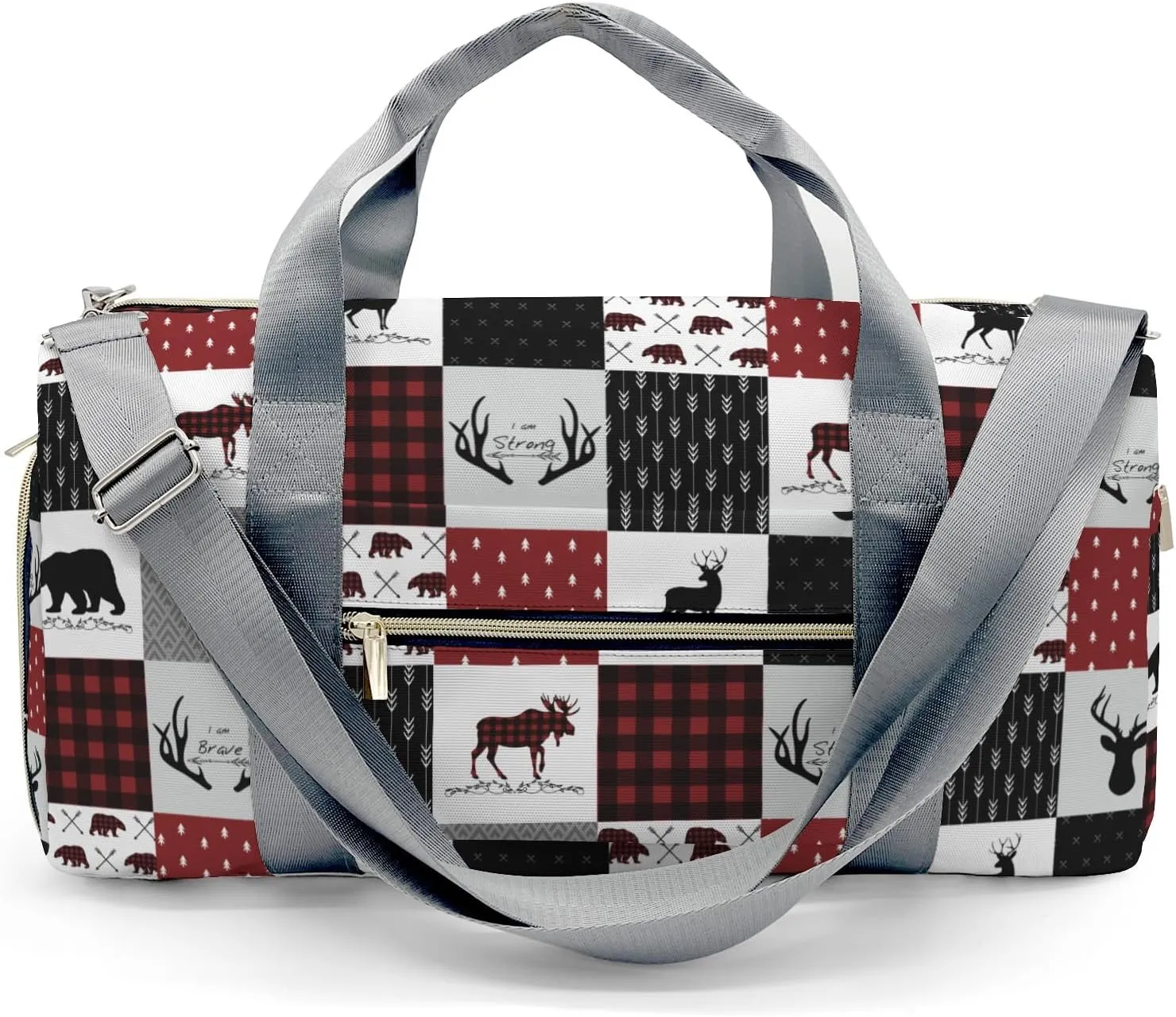 Personalized Name Duffel Bag Woodland Deer Bear Plaid Versatile and Functional: Multi-Purpose Travel Bags for Any Trip