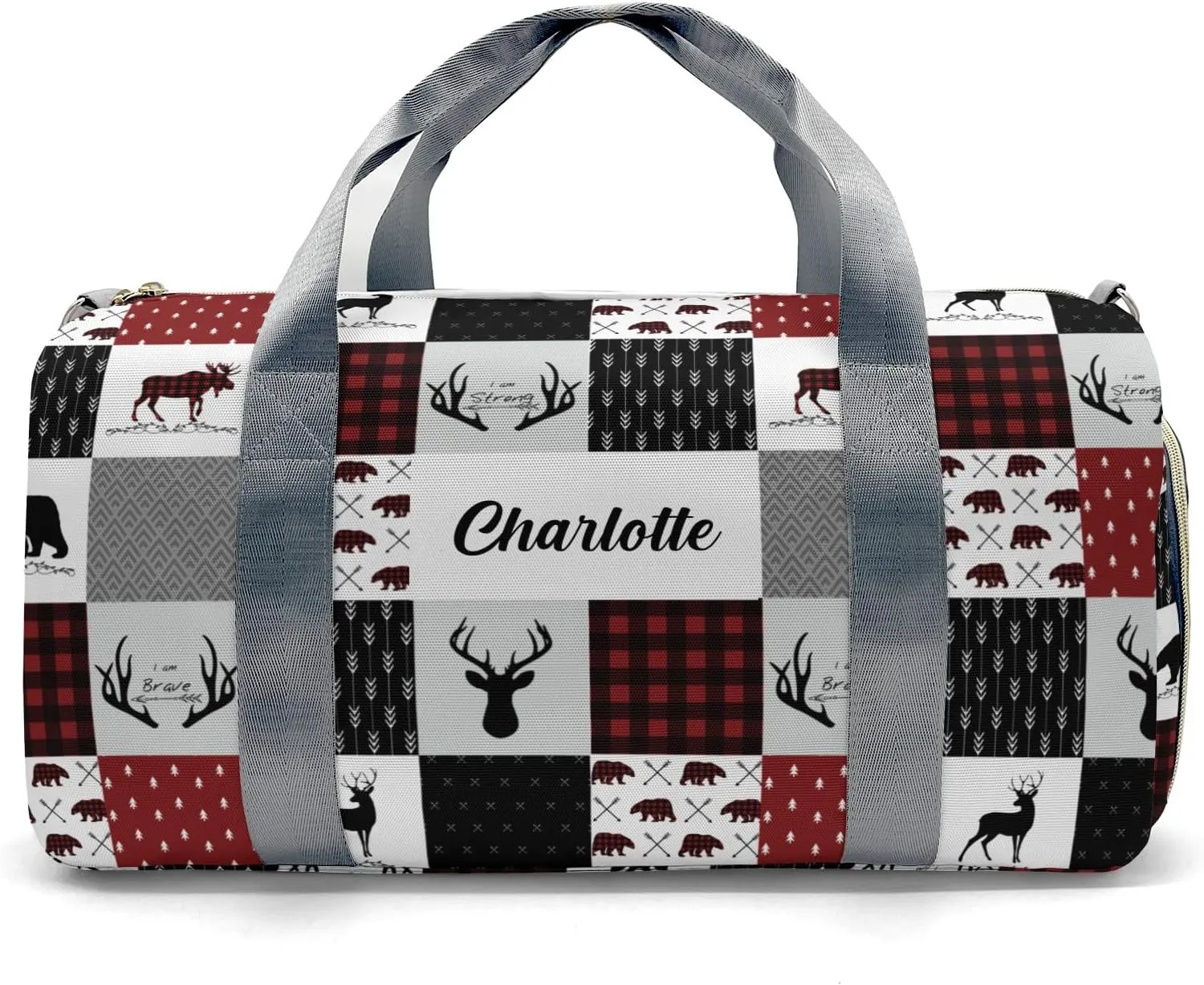 Personalized Name Duffel Bag Woodland Deer Bear Plaid Versatile and Functional: Multi-Purpose Travel Bags for Any Trip