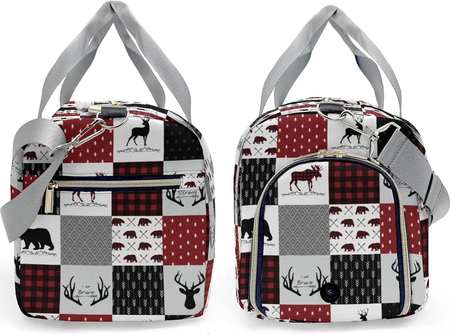 Personalized Name Duffel Bag Woodland Deer Bear Plaid Versatile and Functional: Multi-Purpose Travel Bags for Any Trip