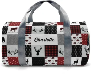 Personalized Name Duffel Bag Woodland Deer Bear Plaid Versatile and Functional: Multi-Purpose Travel Bags for Any Trip