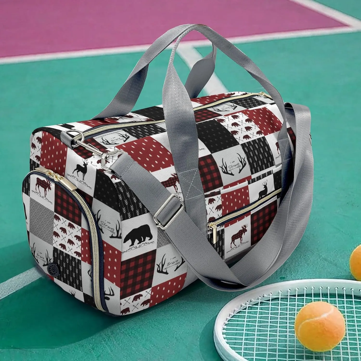 Personalized Name Duffel Bag Woodland Deer Bear Plaid Versatile and Functional: Multi-Purpose Travel Bags for Any Trip