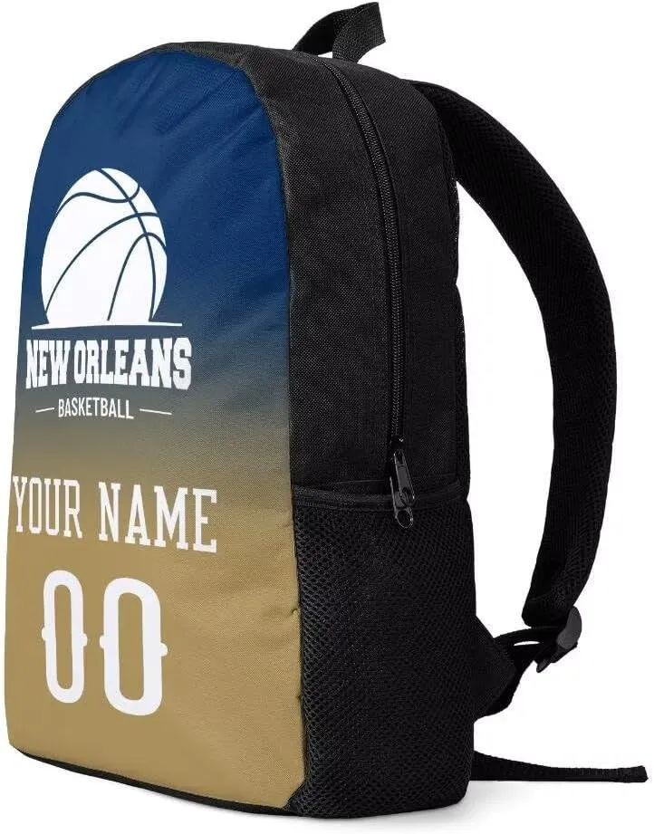 Personalized New Orleans Basketball Sports Backpack Custom City Fan Gift Shoulder Bag Add Name and Number Casual Bag