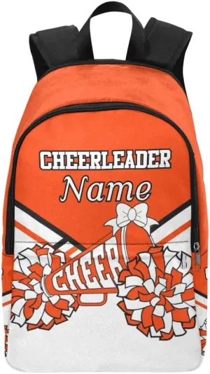 Personalized Orange White Cheer Cheerleader Backpack with Name Custom Travel Daypack Bag for Man Woman Gifts