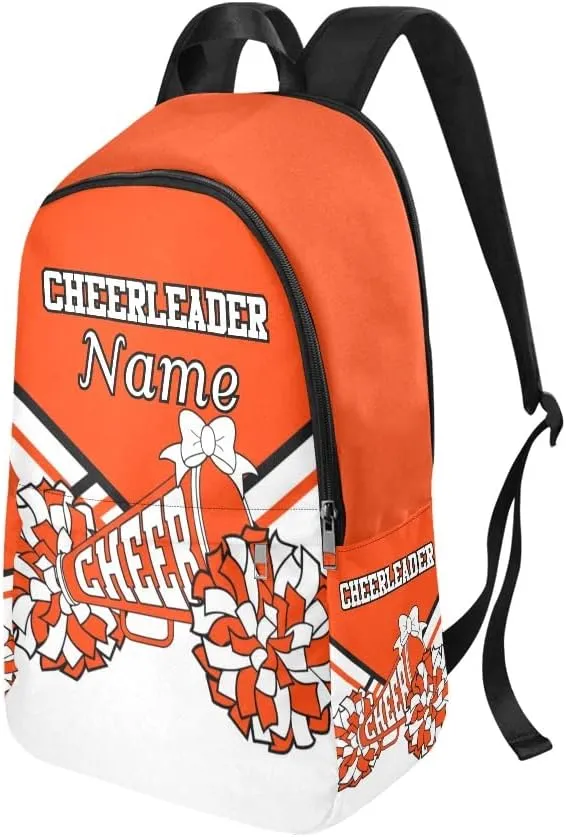 Personalized Orange White Cheer Cheerleader Backpack with Name Custom Travel Daypack Bag for Man Woman Gifts
