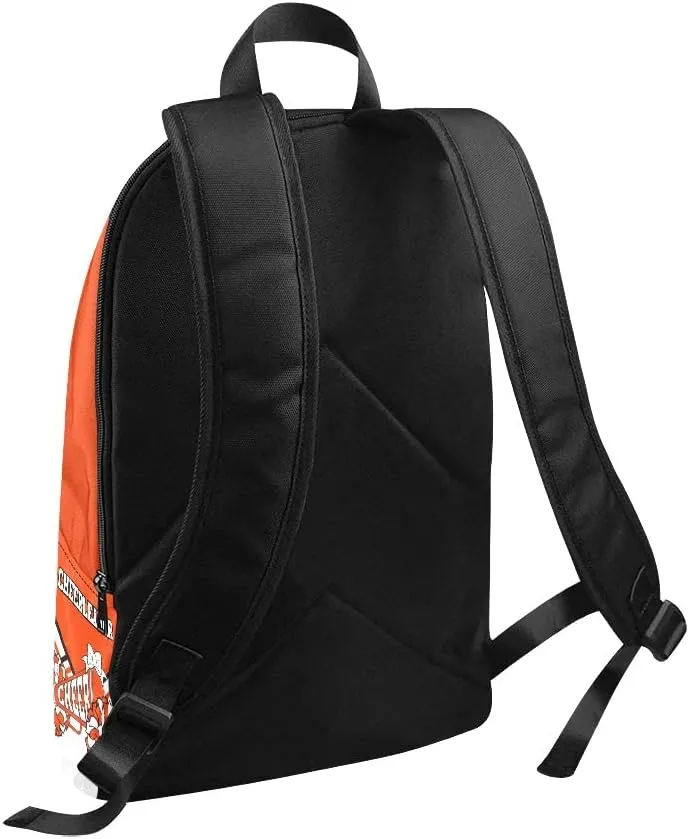 Personalized Orange White Cheer Cheerleader Backpack with Name Custom Travel Daypack Bag for Man Woman Gifts