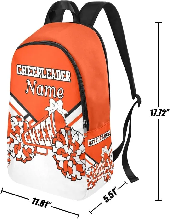 Personalized Orange White Cheer Cheerleader Backpack with Name Custom Travel Daypack Bag for Man Woman Gifts