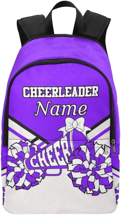 Personalized Purple White Cheer Cheerleader Backpack with Name Custom Travel Daypack Bag for Man Woman Gifts