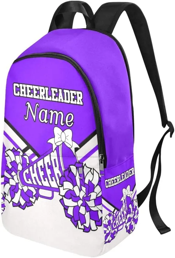 Personalized Purple White Cheer Cheerleader Backpack with Name Custom Travel Daypack Bag for Man Woman Gifts