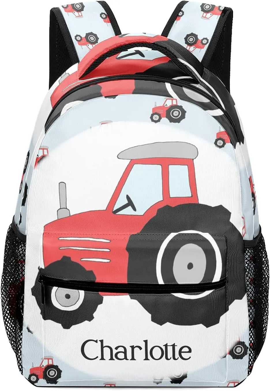 Personalized Red Black Tractor Pattern Backpack School Bag with Name Waterproof Travel Daypack Bag for Man Woman Gifts 12.2 x 5.9 x 16.5 inch (LxWxH)