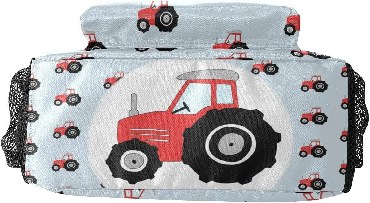 Personalized Red Black Tractor Pattern Backpack School Bag with Name Waterproof Travel Daypack Bag for Man Woman Gifts 12.2 x 5.9 x 16.5 inch (LxWxH)