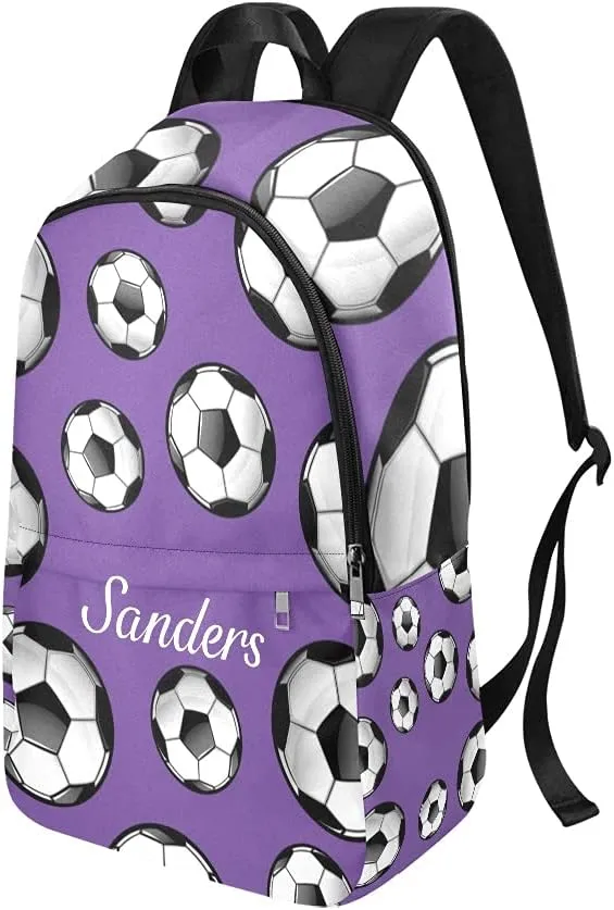 Personalized Soccer Purple Casual Daypack Bag with Name Custom Backpack for Man Woman Girl Boy Gifts 11.81 x 5.51 x 17.72 inch (LxWxH)