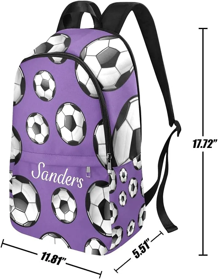Personalized Soccer Purple Casual Daypack Bag with Name Custom Backpack for Man Woman Girl Boy Gifts 11.81 x 5.51 x 17.72 inch (LxWxH)