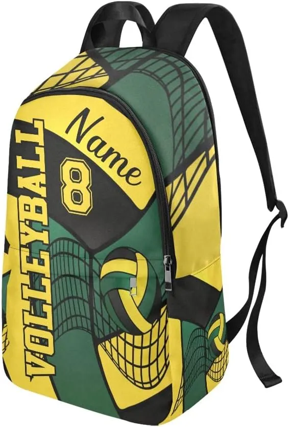 Personalized Volleyball in Green Gold Black Backpack with Name Custom Travel Daypack Bag for Man Woman Gifts 11.81 x 5.51 x 17.72 inch (LxWxH)