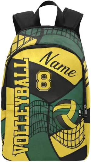 Personalized Volleyball in Green Gold Black Backpack with Name Custom Travel Daypack Bag for Man Woman Gifts 11.81 x 5.51 x 17.72 inch (LxWxH)
