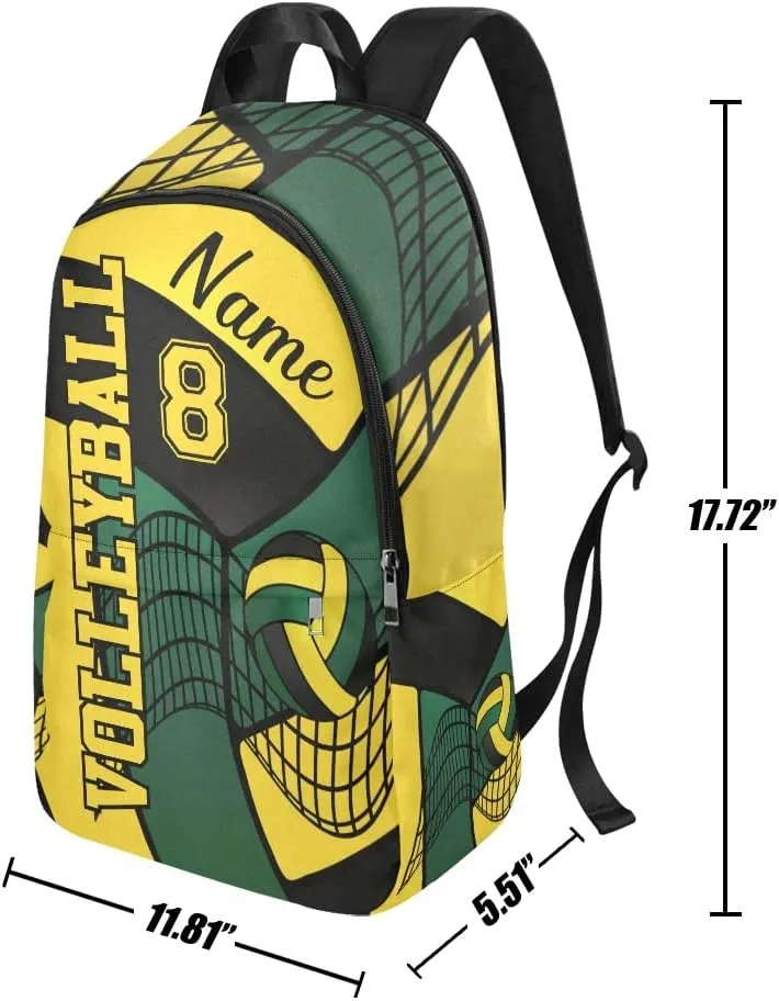 Personalized Volleyball in Green Gold Black Backpack with Name Custom Travel Daypack Bag for Man Woman Gifts 11.81 x 5.51 x 17.72 inch (LxWxH)
