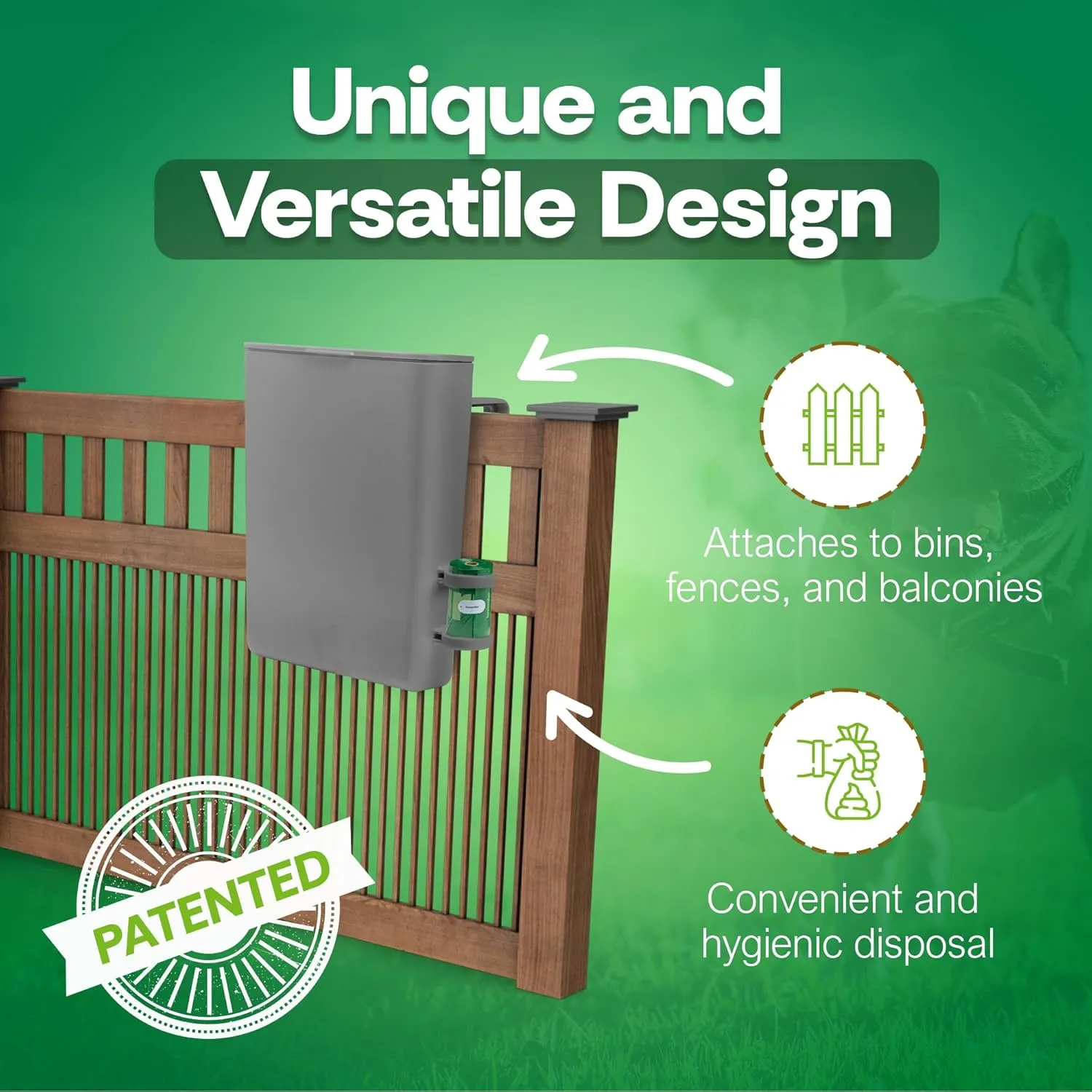 Pet Poop Bag Receptor for Outdoor Trash Can with Lid - with Practical Side Dispenser for Scented Bags - Pooper Scooper - Attaches to Any Garbage Bin, Fence or Residential Balcony Area