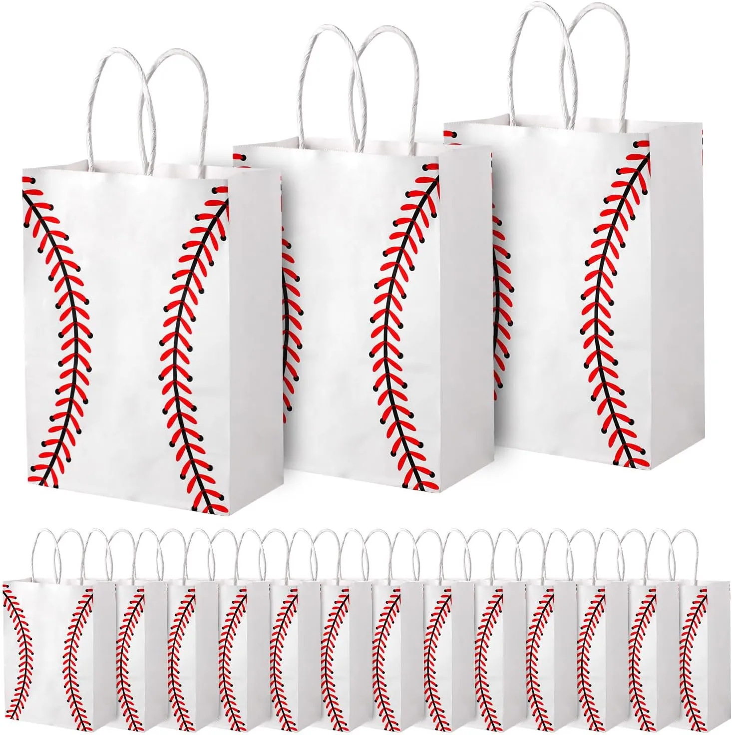 PEUTIER 16pcs Baseball Party Gift Bags, Kraft Paper Baseball Snack Goody Bags with Handle Treat Goodie Bags Candy Bags Sport Party Favor Bags for Birthday Party Baseball Team Themed Party Supplies