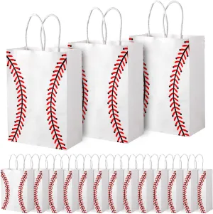 PEUTIER 16pcs Baseball Party Gift Bags, Kraft Paper Baseball Snack Goody Bags with Handle Treat Goodie Bags Candy Bags Sport Party Favor Bags for Birthday Party Baseball Team Themed Party Supplies