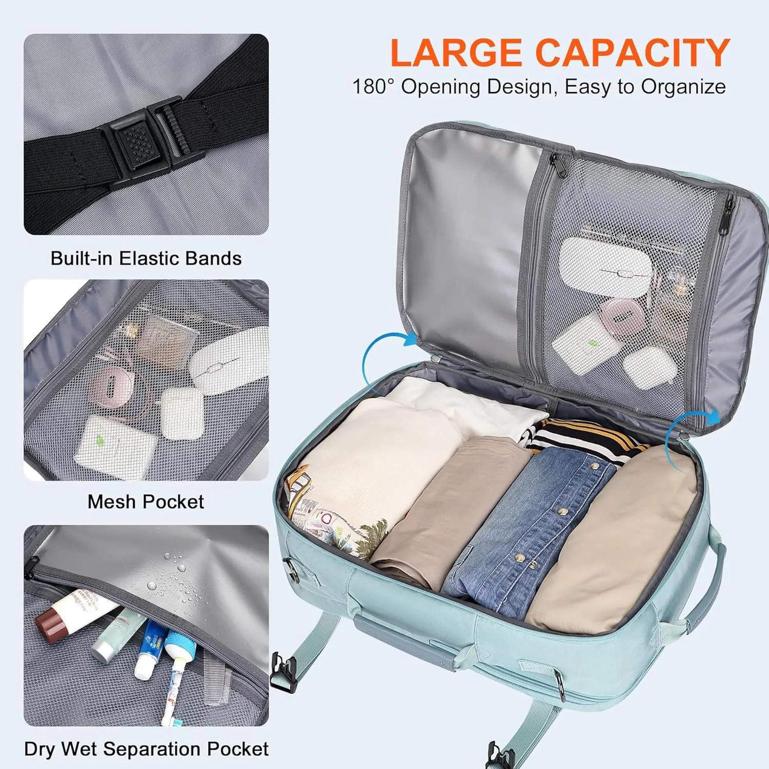 PIJUSHI Carry on Travel Backpack for Women Large Flight Approved Personal Item Bag with USB Port Fits 16 Inch Laptop(PE035 Blue)