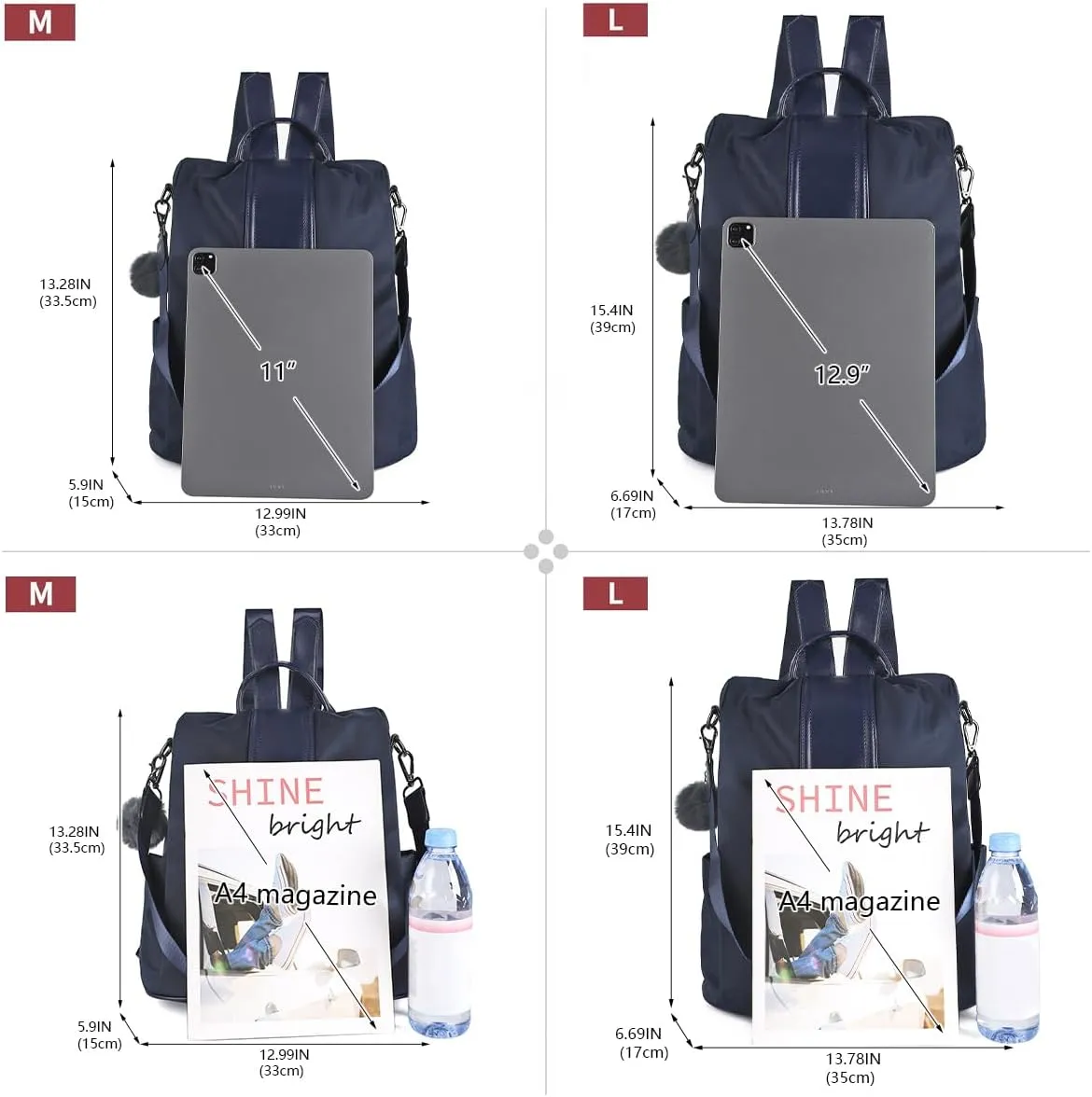 PINCNEL Women Backpack Purse Waterproof Nylon Anti-theft Rucksack Lightweight Shoulder Bag