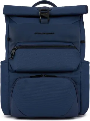 PIQUADRO, Roll-top Backpack for Computer and iPad® with Bicycle Helmet Strap, Sternum Strap, Anti-Theft Cable and RFID Protection, Blue, Blue, blue, Einheitsgröße, 0 Pieces
