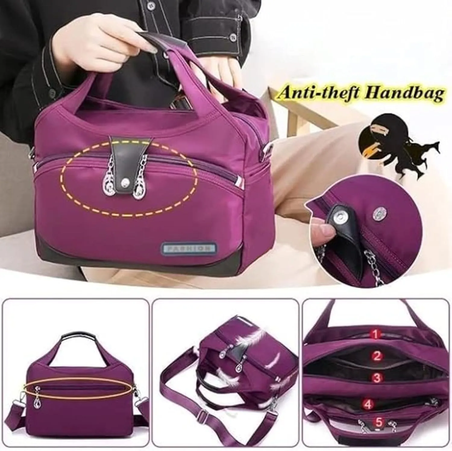 Pleteffect Prosiperity Blaciokamith Soft Side Lightweight Underseat Tote Bag, Simple Waterproof Multi-Pocket Crossbody
