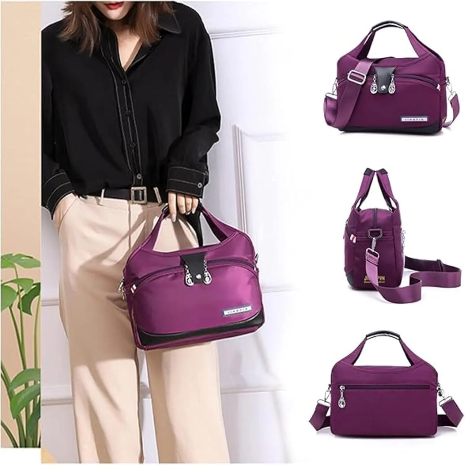 Pleteffect Prosiperity Blaciokamith Soft Side Lightweight Underseat Tote Bag, Simple Waterproof Multi-Pocket Crossbody