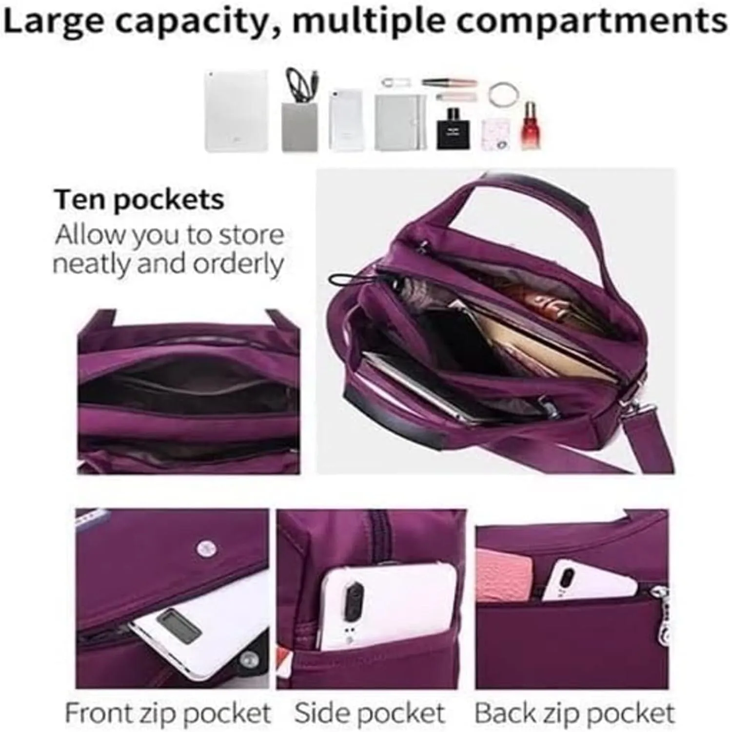 Pleteffect Prosiperity Blaciokamith Soft Side Lightweight Underseat Tote Bag, Simple Waterproof Multi-Pocket Crossbody
