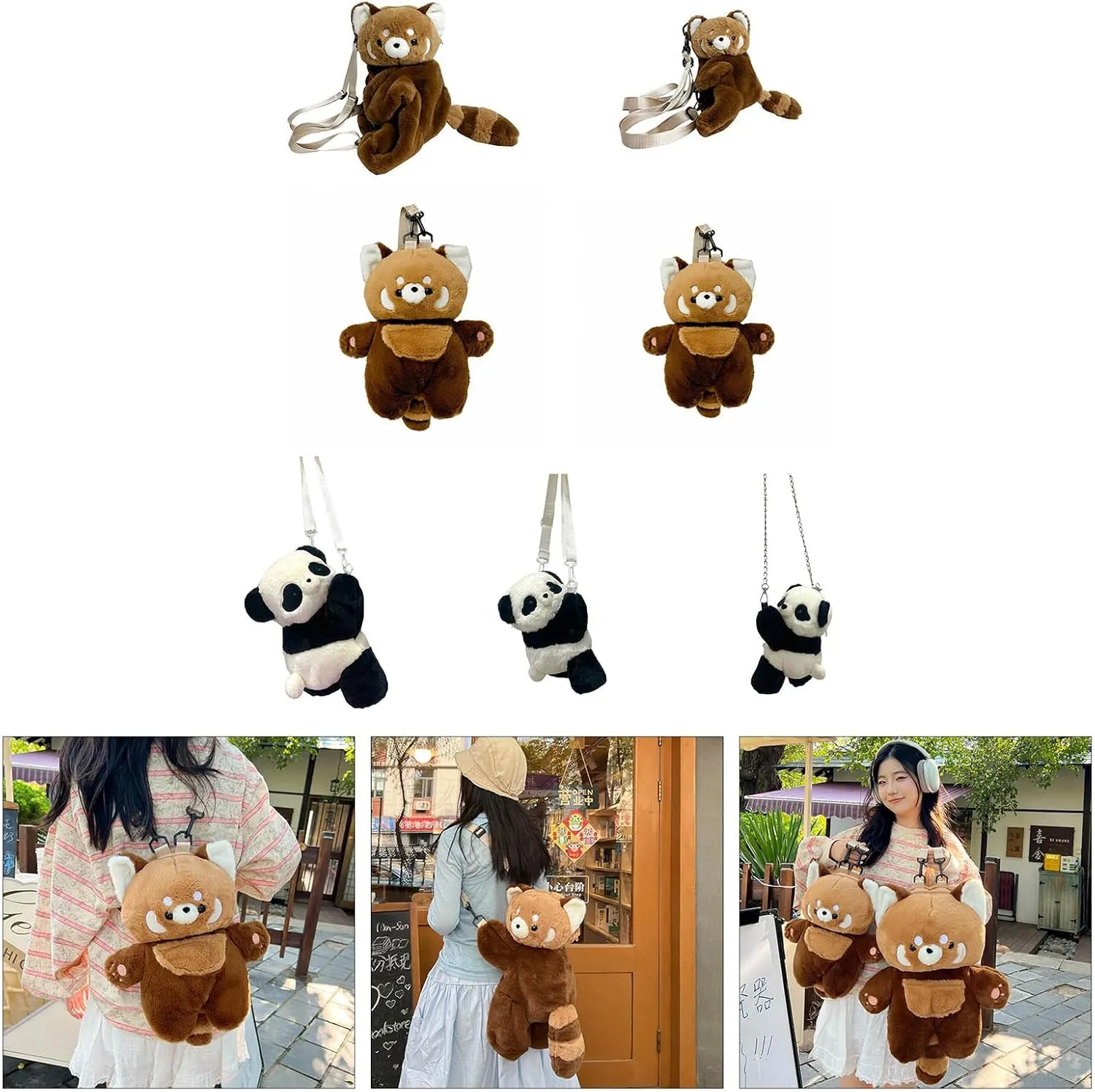 Plush Panda Shoulder Bag Lovely Cartoon Bear Backpack Dating Bag Soft Crossbody Bag Simple Messengers Bag for Daily
